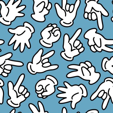 Eski moda karikatür elleri beyaz eldivenlerle çizilmiş el çizimi, pürüzsüz vektör deseni.