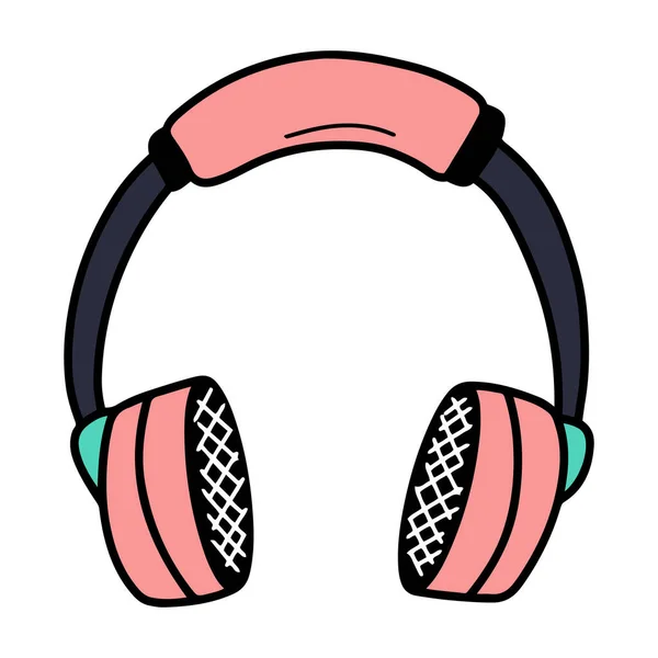 Handgetekende Ouderwetse Headset Retro Hoofdtelefoon Lijn Doodle Stijl Geïsoleerde Vector — Stockvector