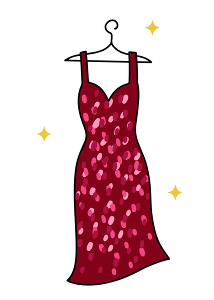 Vestido Glitter Rojo Lindo Dibujado Mano Para Ocasiones Especiales Hager — Vector de stock