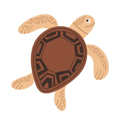 El çizimi şirin ve mutlu kaplumbağa, düz tasarımda izole edilmiş vektör çizimi