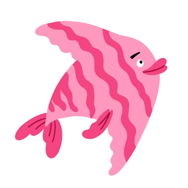 Disegnato Mano Carino Pesce Angelo Esotico Con Strisce Isolato Illustrazione — Vettoriale Stock