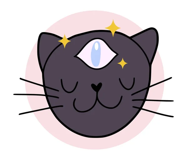 Ručně Kreslené Štěstěna Vyprávění Kočka Třetím Okem Izolované Vektorové Ilustrace — Stockový vektor