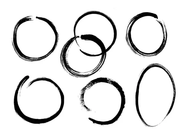 Set Disegnato Mano Cerchi Diversi Realizzati Con Pennello Illustrazione Vettoriale — Vettoriale Stock
