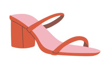 Kadınların yüksek ve kalın topuklu yaz sandaletleri. Düz tasarımda izole vektör illüstrasyonu