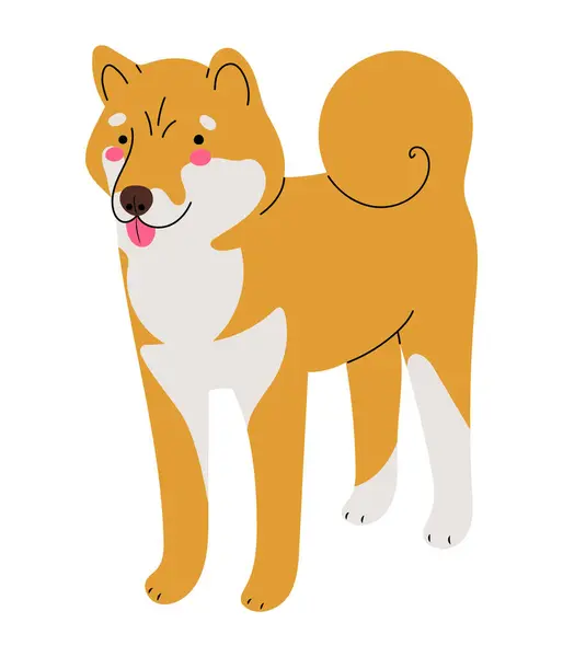 Симпатичный Красный Shiba Inu Японская Собака Стоя Показывая Язык Изолированные — стоковый вектор