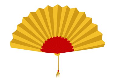 Sensu Japon geleneksel el fanı altın rengi, izole edilmiş düz tasarım vektör çizimi