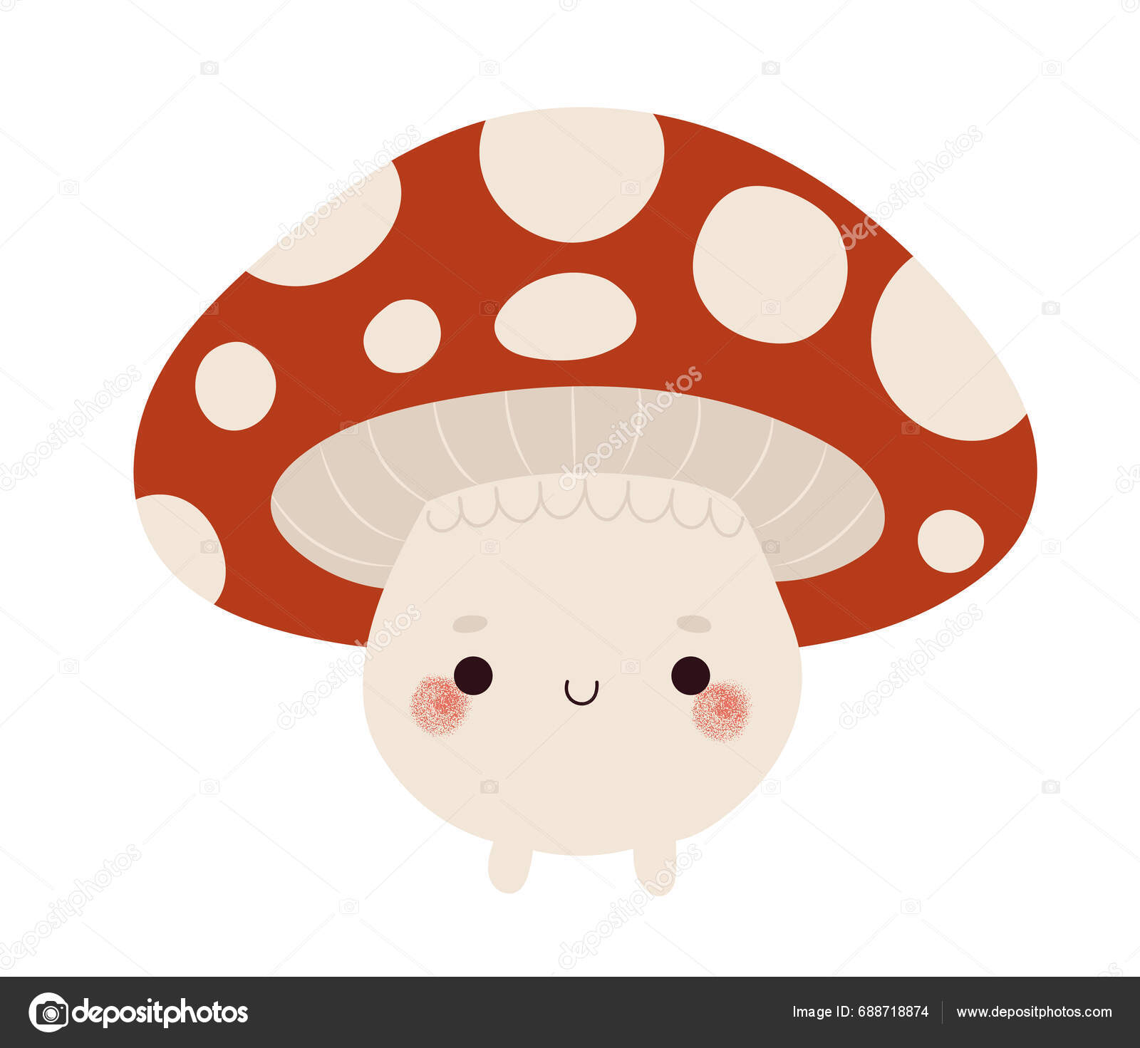 Hand Drawn Kawaii Mushroom Magical Creature Isolated Vector