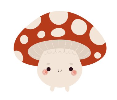 El çizimi kawaii mantarı sihirli yaratık, izole vektör çizimi