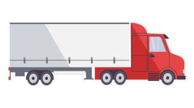 Büyük kargo konteynırına sahip ağır yük kamyonu, basit düz dizaynlı beyaz arka plan vektör çiziminde izole edilmiş.