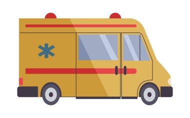 Acil servis arabası ya da ambulans minibüsü. Düz tasarımda izole vektör illüstrasyonu