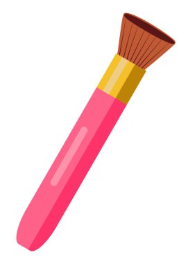 Pembe makyaj fırçası, yüz hatları ve allık için. Düz dizaynda elle çizilmiş vektör çizimi