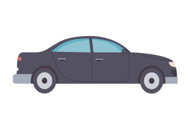 Sedan gövdeli basit siyah araba, düz dizaynlı el çizimi izole vektör çizimi