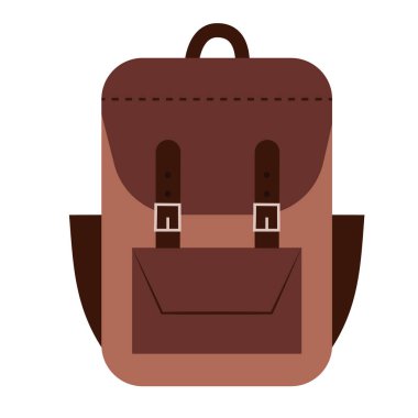 El çizimi basit kahverengi seyahat, okul ya da gündelik sırt çantası. Beyaz arkaplan vektör çiziminde izole