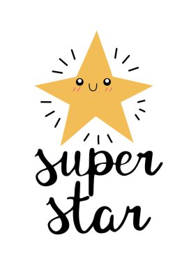 Approval badge or poster with a cute shinning star, hand drawn isolated vector illustration with lettering clipart