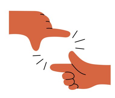 İki el hareketi görüntü için çerçeve oluşturur, düz tasarımla el çizimi vektör çizimi, beyaz üzerine izole edilmiş.