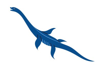 Uzun boyunlu dinozor Elasmosaur, sevimli göl canavarı. Beyaz arkaplanda izole edilmiş el çizimi çocuksu vektör çizimi