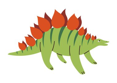 Sırtında dikenleri olan komik ve sevimli Stegosaurus dinozoru. El çizimi vektör çizimi, beyaz üzerine izole