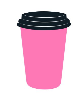 Basit paket kağıdı ya da kapaklı plastik bardak. Düz dizaynlı el çizimi vektör çizimi, beyaz üzerinde izole