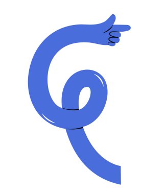 Yön gösteren uzun bir el, işaret parmağı olan bir şeyi işaret ediyor. El çizimi vektör çizimi, beyaz üzerine izole