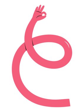 Komik uzun el hareketi işareti gösteriyor. Düz dizaynlı el çizimi vektör çizimi, beyaz üzerinde izole