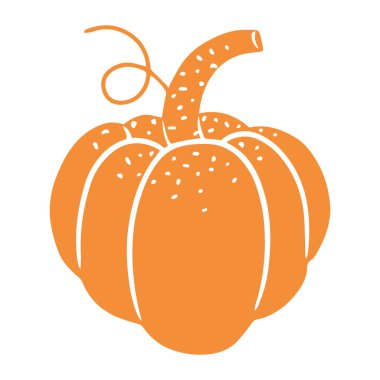 Linocut dizaynlı el yapımı balkabağı mevsimlik bir çiftlik sebzesinin silueti. Beyaz vektör illüstrasyonunda izole