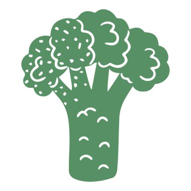 Linocut biçimli brokoli bitkisi, el çizimi izole edilmiş vektör çizimi, bitki silueti