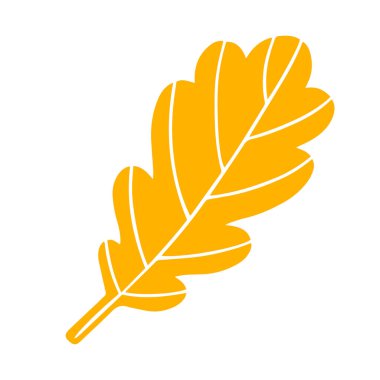 Sevimli sarı meşe yaprağı, el çizimi linocut tasarımı. İzole edilmiş siluet, vektör çizimi