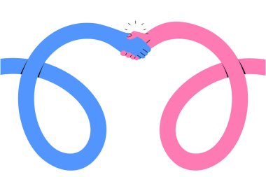 Komik uzun el sıkışma, bir konuda anlaşmak, anlaşma yapmak, tebrik etmek. İzole edilmiş el çizimi vektör çizimi