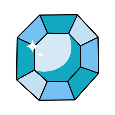 El çizimi mavi topaz mücevheri, basit düz tasarım, siyah, düzenlenebilir çizgi. İzole vektör illüstrasyonu