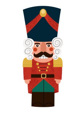 Geleneksel elbiseli küçük Rus fındıkkıranı, Noel sembolü. El çizimi vektör çizimi, beyaz üzerine izole