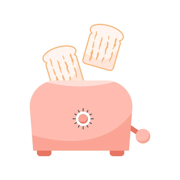 トースターから飛び降りるトーストのスライス 白い背景に隔離されたフラットベクトルイラスト — ストックベクタ