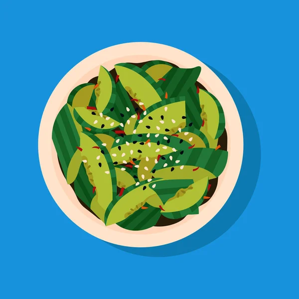 Mavi Arka Planda Susamlı Asya Salatası — Stok Vektör