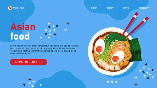 Pemesanan Online Spanduk Web Restoran Asia Ramen Jepang Dengan Latar - Stok Vektor