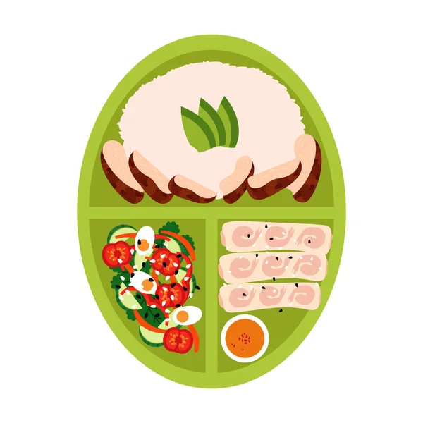 Bento Pilav Rulo Çarşaf Sebze Salatası Japon Yemeği — Stok Vektör