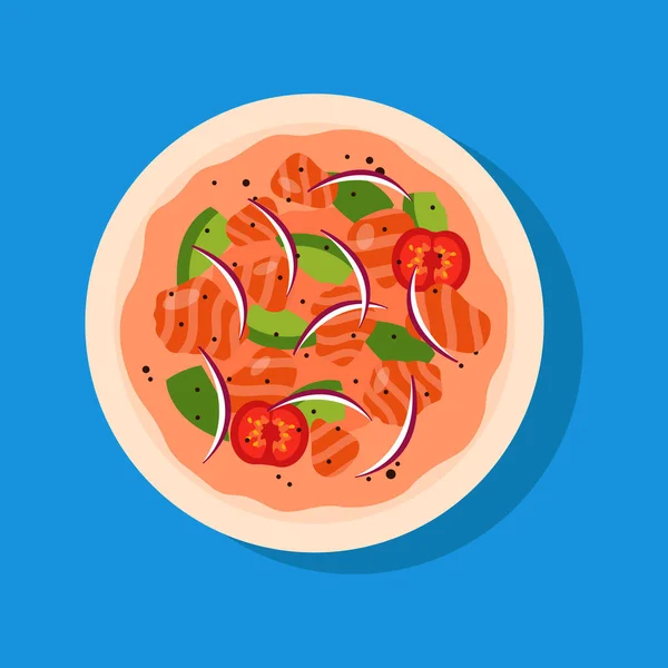 Ceviche Isolé Sur Fond Bleu Cuisine Latino Américaine — Image vectorielle