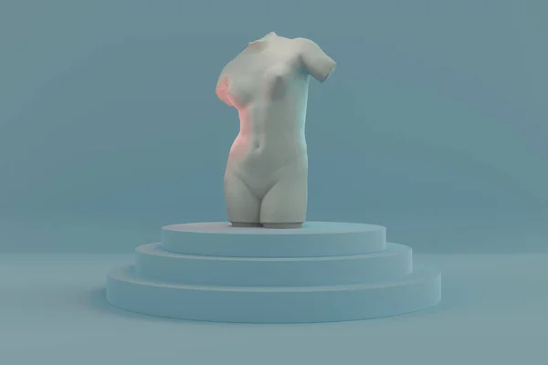 Återgivning Rund Piedestal Med Kvinnlig Bålstaty — Stockfoto