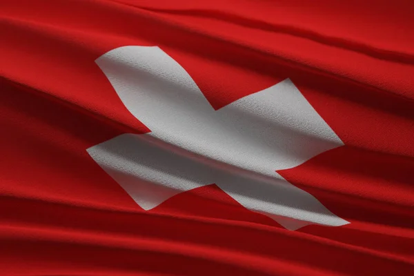 Renderização Bandeira Suíça Ondulada Close — Fotografia de Stock