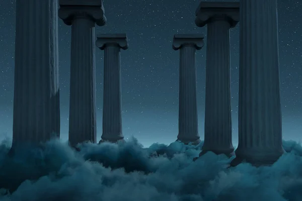 Rendering Ionic Columns Fluffy Night Clouds — Stock Photo, Image
