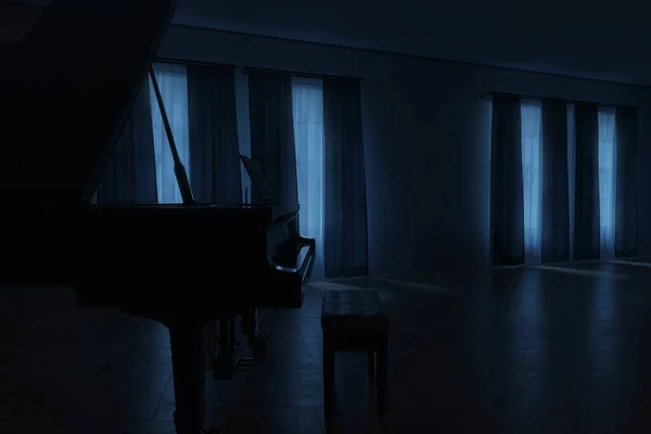 Darstellung Einer Klassischen Schlafzimmerwohnung Mit Klavier Mondlicht — Stockfoto