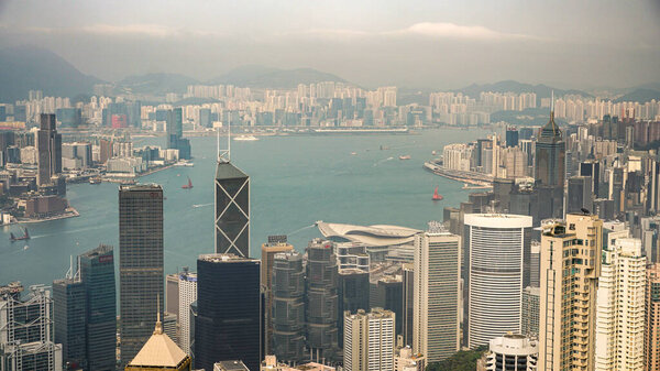 Hong kong city skyline from victoria peak at sunset