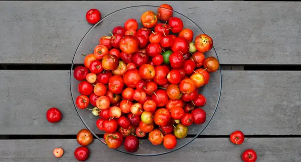 Masada olgun kırmızı kiraz domatesleri.