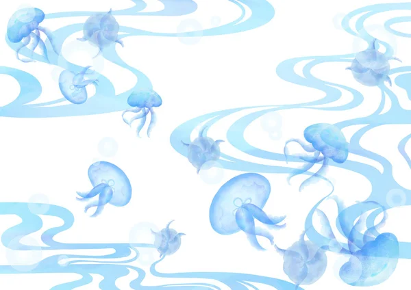 Ілюстрація Медузного Плавання Під Водою — стокове фото
