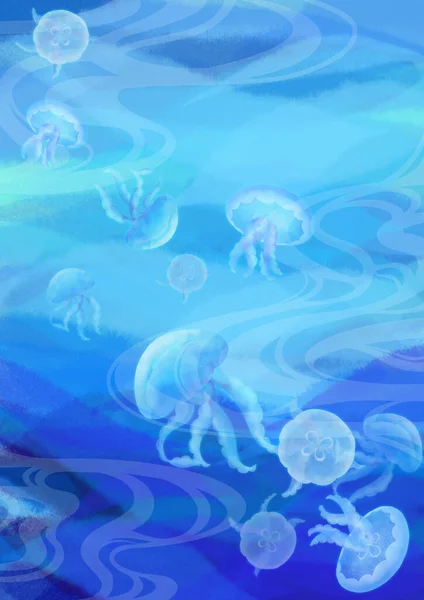 Illustration Jellyfish Swimming Underwater — Stock Photo, Image