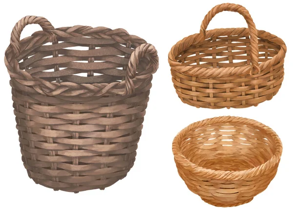 Basket Illustration Set Painted Watercolor — Stock Photo, Image