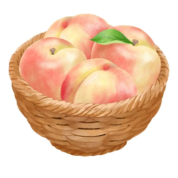 一个装满篮子的桃子的例子 — 图库照片#