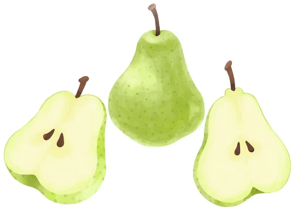 Pear Illustration Set Expressed Watercolor — Stock Photo, Image