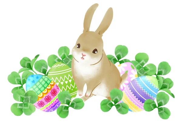 Illustration of a rabbit and an Easter egg inspired by Easter