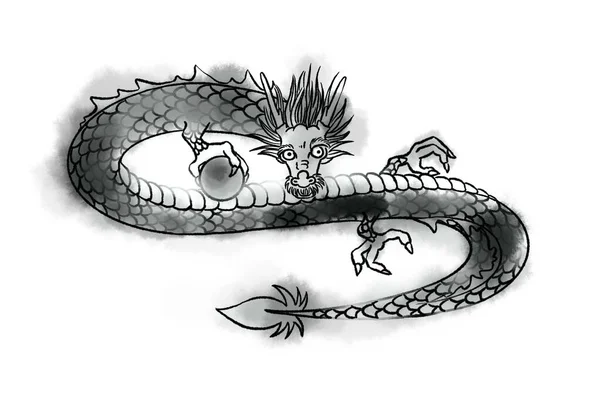 Dragon Illustration Ink Painting Style — Stock Photo, Image