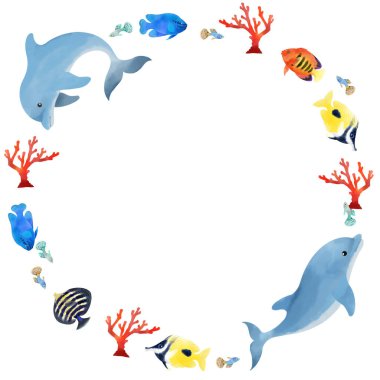 Yunusların ve tropikal balıkların renkli süslemeleri