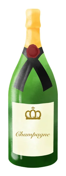 Ilustrace Láhve Šampaňského Malované Akvarelem — Stock fotografie